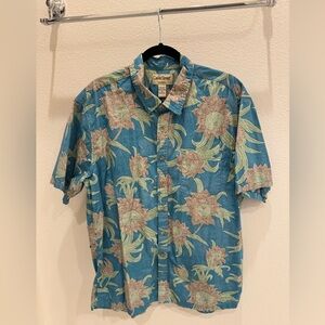 Men's Blue aloha print Floral collard button down Shirt size xl